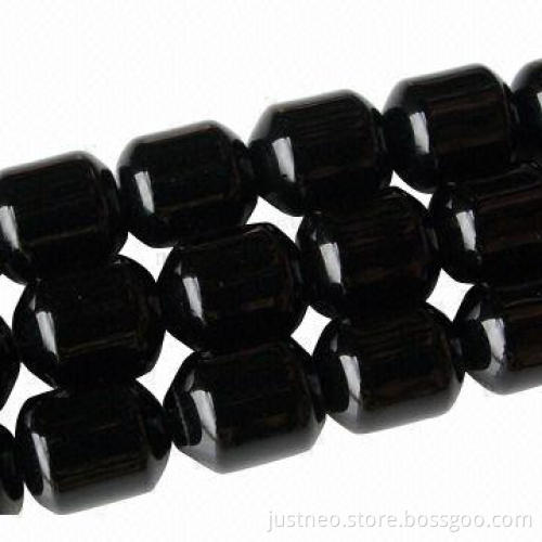 Black-polished cylinder-shaped semi precious agate gemstone bead strands